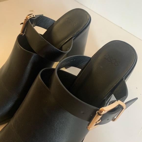 ASOS Hendon Black Slip On Mules Gold Buckle - Picture 7 of 7